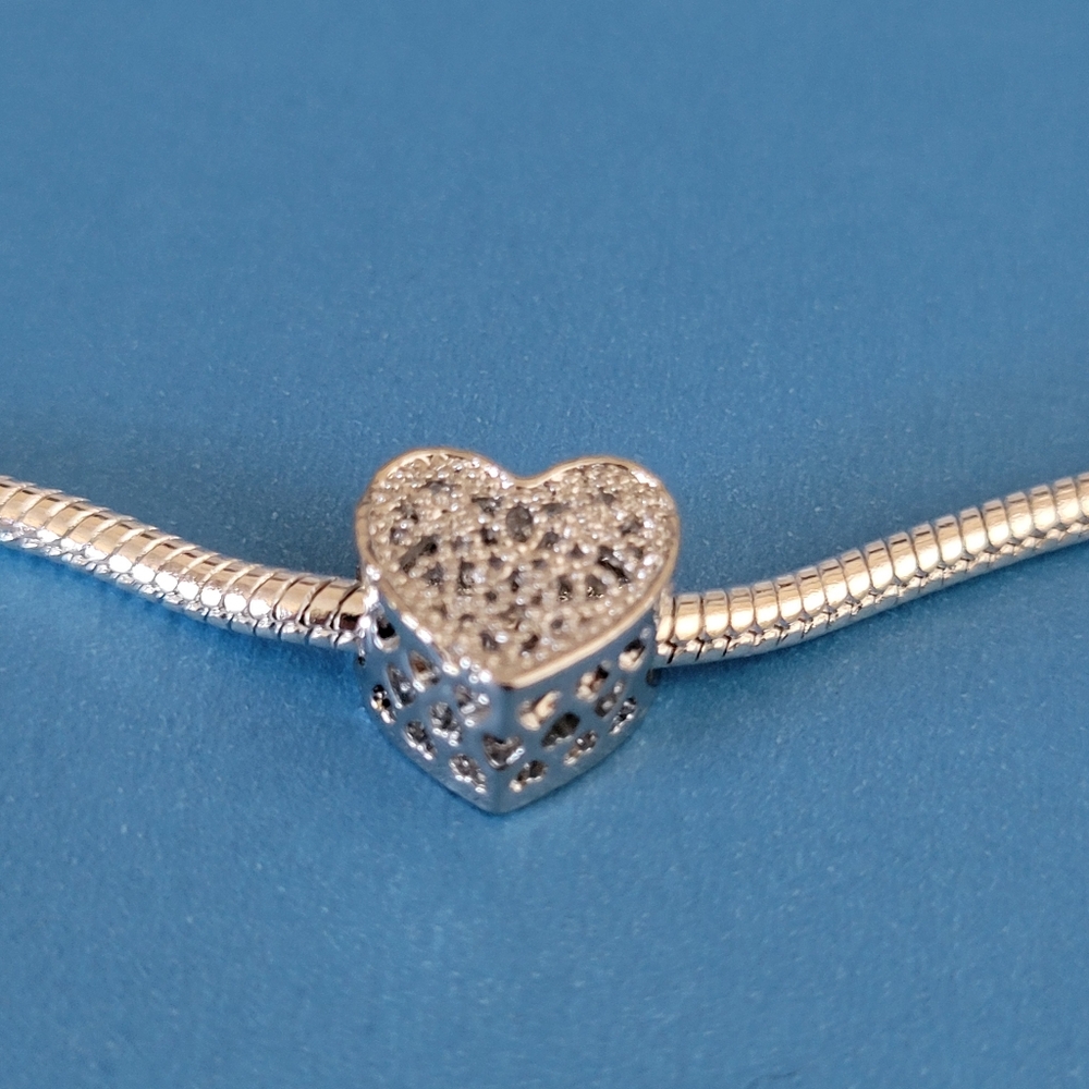 New! For Pandora Charm Bracelet Silver Color Cut Out Filigree Heart Charm NICE - Picture 3 of 6